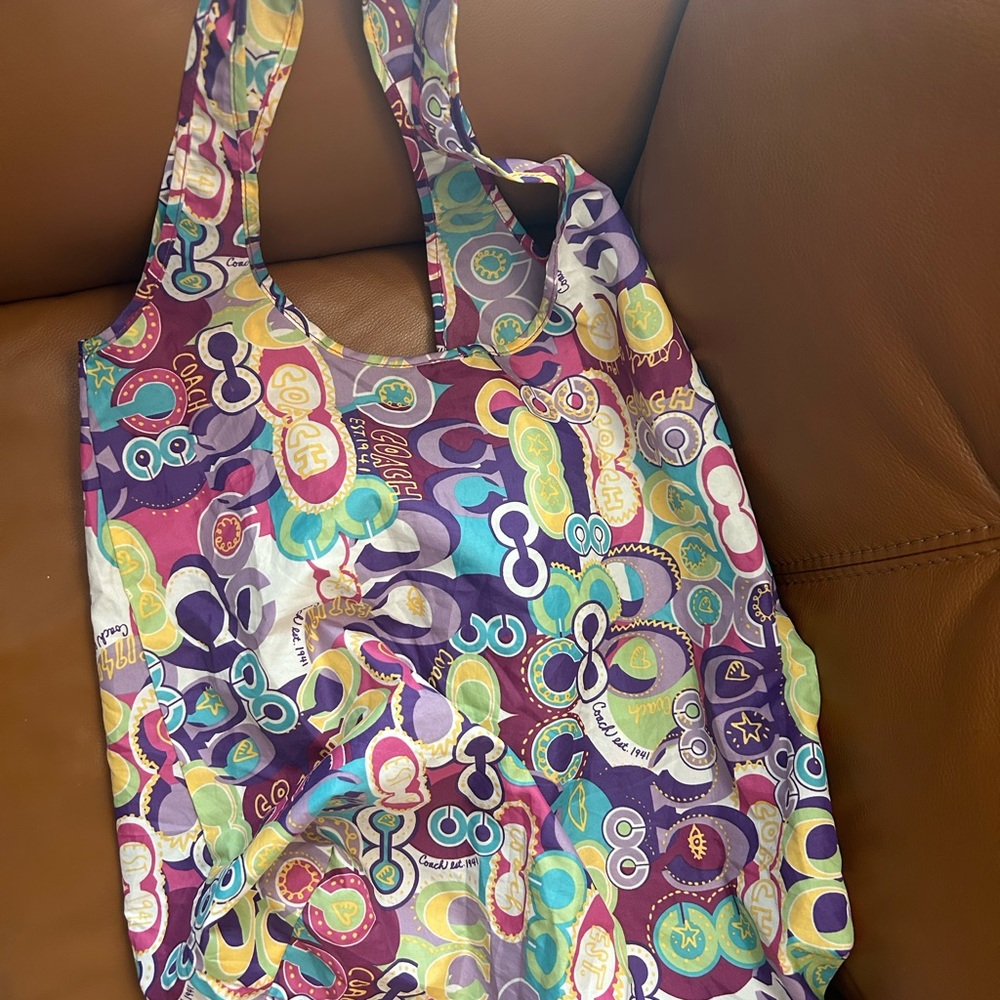 Coach POPPY GLAM SIGNATURE Sis Print Fold Packable Shopper Travel Tote 62112 NWT